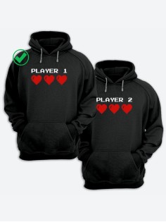 Парные толстовки для двоих с надписью Player 1&2/худи для влюбленных с принтом