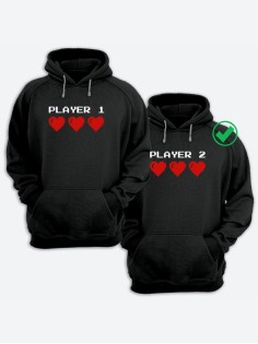 Парные толстовки для двоих с надписью Player 1&2/худи для влюбленных с принтом