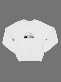 Женский свитшот с принтом "Sucks" / Модная толстовка без капюшона с прикольной и смешной надписью