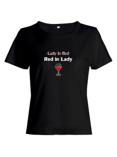 Женская футболка со смешной надписью "Lady in red Red in Lady"/Смешная