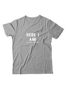 Футболка для мужчины с оригинальной надписью "Here i am"/Прикольная