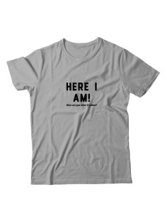 Футболка для мужчины с оригинальной надписью "Here i am"/Прикольная