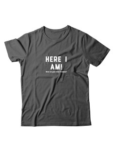 Футболка для мужчины с оригинальной надписью "Here i am"/Прикольная