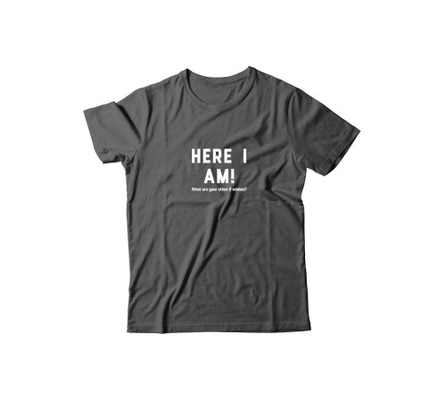 Футболка для мужчины с оригинальной надписью "Here i am"/Прикольная