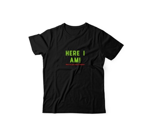 Футболка для мужчины с оригинальной надписью "Here i am"/Прикольная