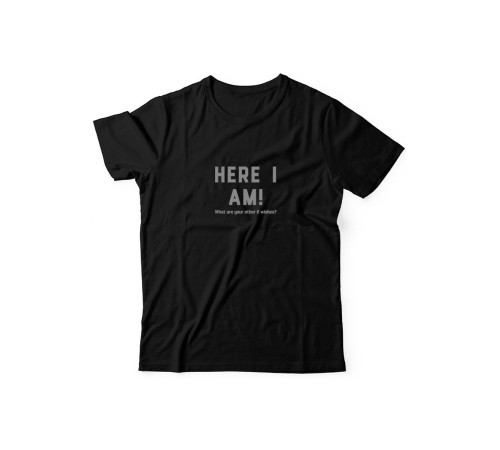Футболка для мужчины с оригинальной надписью "Here i am"/Прикольная