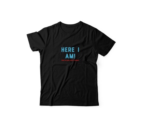 Футболка для мужчины с оригинальной надписью "Here i am"/Прикольная