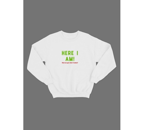 Мужской свитшот со смешным принтом "Here i am"/ Забавная толстовка без капюшона