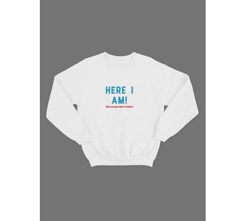 Мужской свитшот со смешным принтом "Here i am"/ Забавная толстовка без капюшона