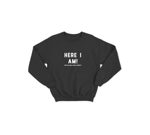 Женский свитшот с прикольным принтом "Here i am"/Прикольный