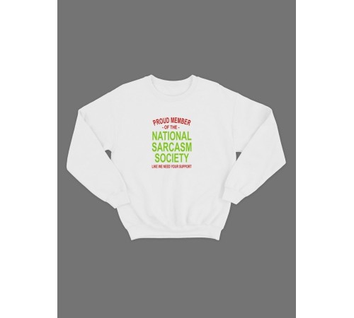 Мужской свитшот со смешным принтом "Nation sarcasm society"/ Забавная толстовка без капюшона