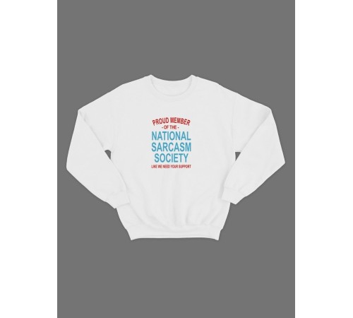 Мужской свитшот со смешным принтом "Nation sarcasm society"/ Забавная толстовка без капюшона