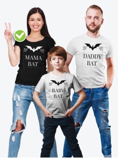 Футболки для всей семьи с крутым принтом "Летучие мыши"| Фэмили лук для семьи | Футболки Family Look