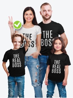 Семейные футболки с классным текстом Real bosses / Классная семейная одежда