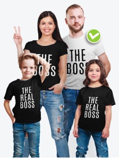 Семейные футболки с классным текстом Real bosses / Классная семейная одежда