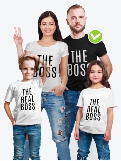 Семейные футболки с классным текстом Real bosses / Классная семейная одежда