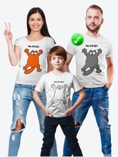 Футболки Фэмили Лук для мамы, дочки, папы, сына с принтом Кот | Family Look для всей семьи