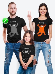 Футболки Фэмили Лук для мамы, дочки, папы, сына с принтом Кот | Family Look для всей семьи