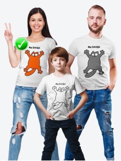 Футболки Фэмили Лук для мамы, дочки, папы, сына с принтом Кот | Family Look для всей семьи