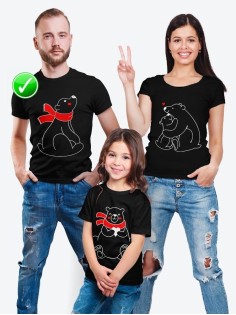 Футболки Фэмили Лук для мамы, дочки, папы, сына с принтом Мишки | Family Look для всей семьи