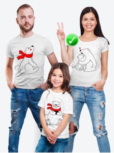Футболки Фэмили Лук для мамы, дочки, папы, сына с принтом Мишки | Family Look для всей семьи