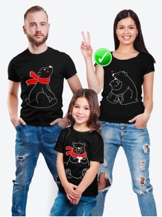 Футболки Фэмили Лук для мамы, дочки, папы, сына с принтом Мишки | Family Look для всей семьи