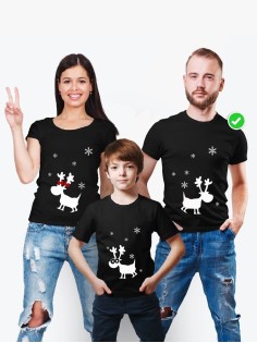 Футболки Family Look для всей семьи Олень и снежинки | Футболки Фэмили Лук