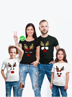 Футболки Фэмили Лук для мамы, дочки, папы, сына с принтом Олень с рогами | Family Look