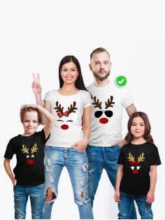 Футболки Фэмили Лук для мамы, дочки, папы, сына с принтом Олень с рогами | Family Look