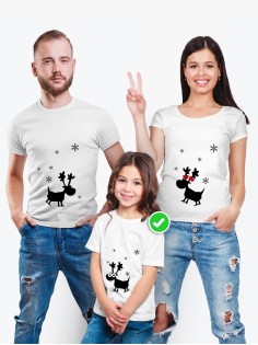 Футболки Family Look для всей семьи Олень и снежинки | Футболки Фэмили Лук