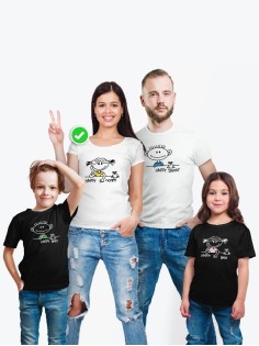 Футболки family look для всей семьи с принтом Happy Family | Прикольные одинаковые семейные футболки