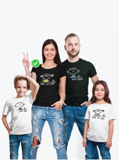 Футболки family look для всей семьи с принтом Happy Family | Прикольные одинаковые семейные футболки