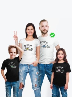 Футболки family look для всей семьи с принтом Happy Family | Прикольные одинаковые семейные футболки