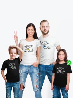 Футболки family look для всей семьи с принтом Happy Family | Прикольные одинаковые семейные футболки