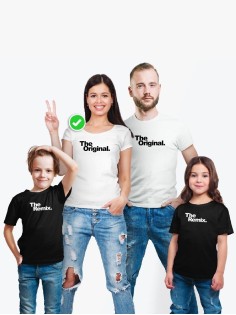 Футболки Фэмили Лук для мамы, папы, сына с принтом The original&remix / Family look для всей семьи