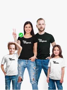 Футболки Фэмили Лук для мамы, папы, сына с принтом The original&remix / Family look для всей семьи