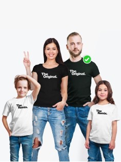 Футболки Фэмили Лук для мамы, папы, сына с принтом The original&remix / Family look для всей семьи