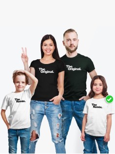 Футболки Фэмили Лук для мамы, папы, сына с принтом The original&remix / Family look для всей семьи