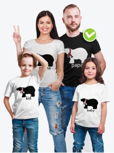 Футболки Фэмили Лук для мамы, дочки, папы, сына Медведи с шарфом / Family Look для всей семьи