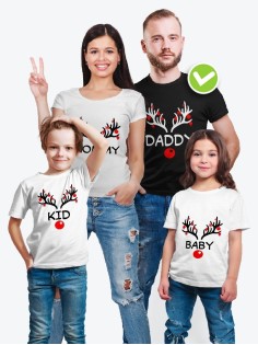 Футболки Фэмили Лук для мамы, дочки, папы, сына Носики & Рога / Family Look для всей семьи