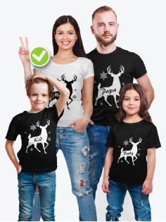 Футболка из комплекта Family Look Олени с надписью / Футболки Фэмили Лук в одном стиле
