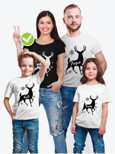 Футболка из комплекта Family Look Олени с надписью / Футболки Фэмили Лук в одном стиле