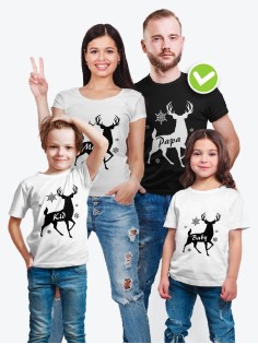 Футболка из комплекта Family Look Олени с надписью / Футболки Фэмили Лук в одном стиле