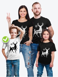 Футболка из комплекта Family Look Олени с надписью / Футболки Фэмили Лук в одном стиле