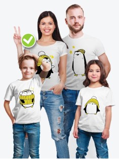 Футболки Family Look для всей семьи Пингвины желтые | Футболки Фэмили Лук