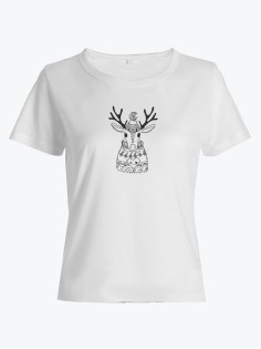Прикольная футболка с принтом Олень в шапке | Женская оригинальная и стильная футболка