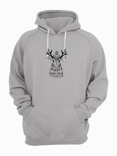 Прикольная толстовка с капюшоном с принтом Олень в шапке | Мужское оригинальное и стильное худи