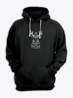 Прикольная толстовка с капюшоном с принтом Олень в шапке | Мужское оригинальное и стильное худи