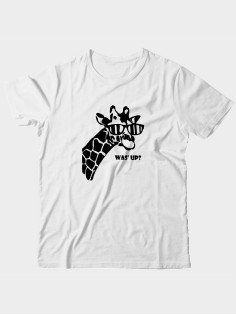 Прикольная футболка с принтом WAS UP - жираф | Мужская оригинальная и стильная футболка