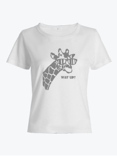 Прикольная футболка с принтом WAS UP - жираф | Женская оригинальная и стильная футболка